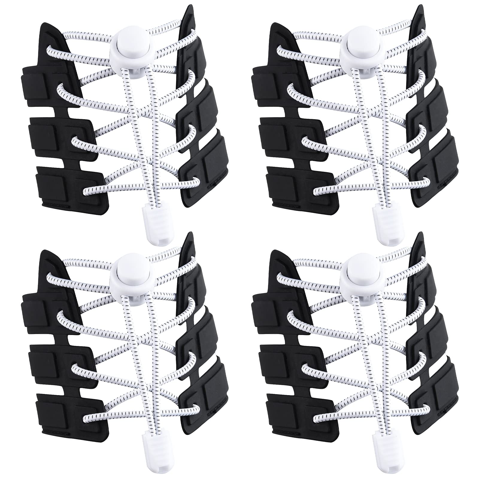 flintronicNo Tie Shoe Laces, 4 Pairs Elastic Tieless Shoelaces Trainer Laces, Adjustable Lock Shoelaces for Sneakers, Hiking Boots and Casual Shoes - Kids & Adults - One Size Fits All