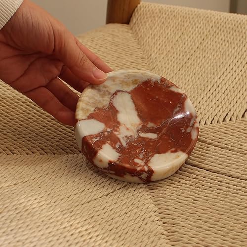 Miniatura 7 de Jabonera de mármol rojo Calacatta natural, plato redondo para joyas, soporte de esponja para baño, cocina