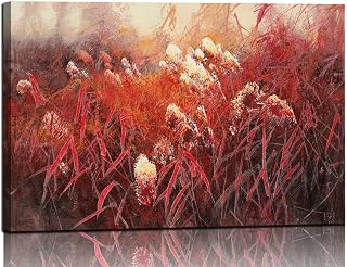 Sense&Sensitivity Arts - Reed Landscape Oil Painting Print Red Abstract Wall Art Modern Vintage Red Grass Wall Decor Abstract Art Wall Decor for Living Room Kitchen Bathroom Bedroom Office Hallway 24x36 Inch