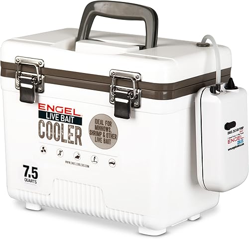 Miniatura 4 de ENGEL Caja seca aislada portátil para pesca con cebo vivo, enfriador hermético duro con bomba de aireador de velocidad de agua y red de tracción