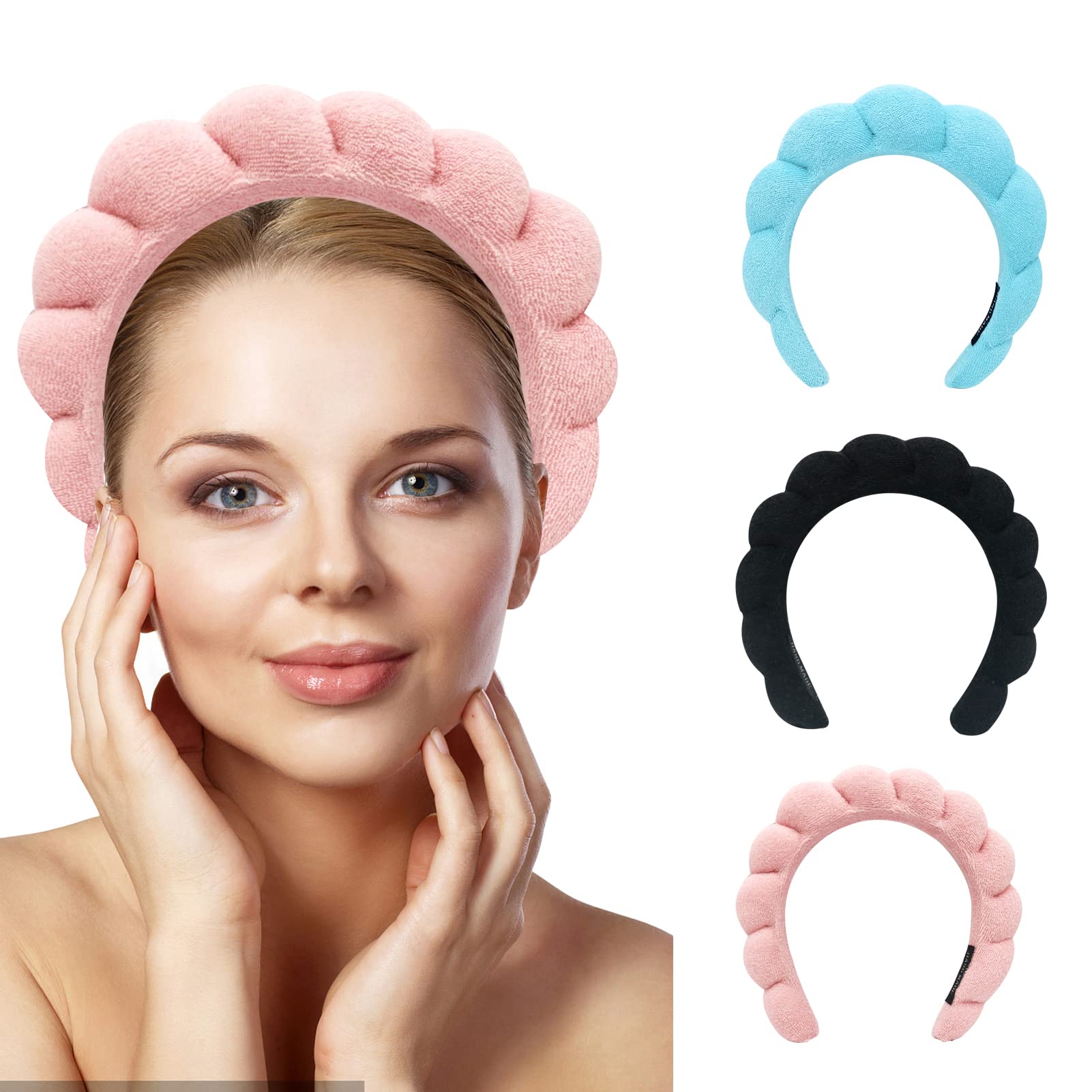 Beauenty Terry Cloth Spa Headband, Easy Take on & off Makeup Headband for Women, Soft Sponge Hair Band for Face Washing, Facial Mask, Skincare (Pink)