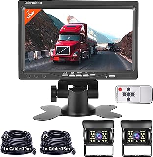 Monitor Dual Rear View Waterproof 18 IR LED Night Vision Two Car Reversing Backup Camera Kits 7" TFT LCD Monitor Vehicle Parking Assistance System for RV/Truck/Bus/Trailer/Caravan