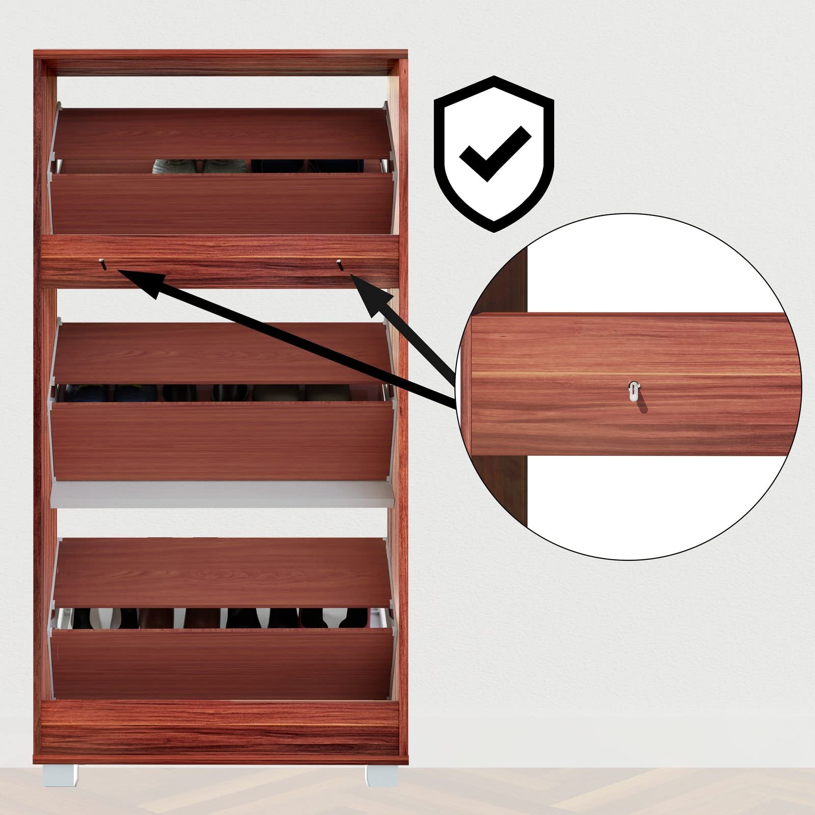 CASARIA® Zapatero Armario 3 Puertas, Mueble Organizador Zapatos, Compacto, Estrecho, para 18 Pares,Entrada Recibidor Pasillo Salón, Estantería de Madera, Antivuelco, 115x60x25cm