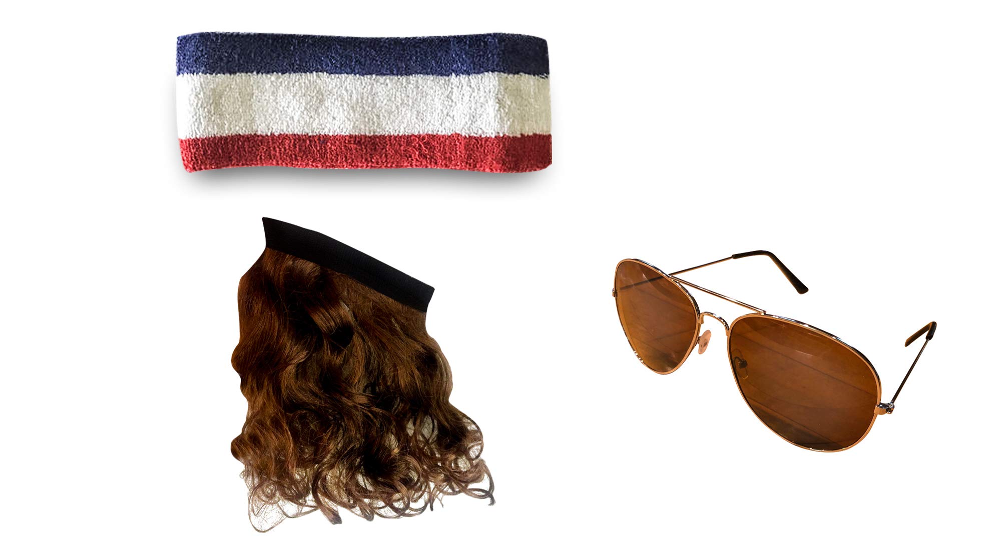 Buy Mullet Headband Wig with USA Band and Aviator Sunglasses Cowboy