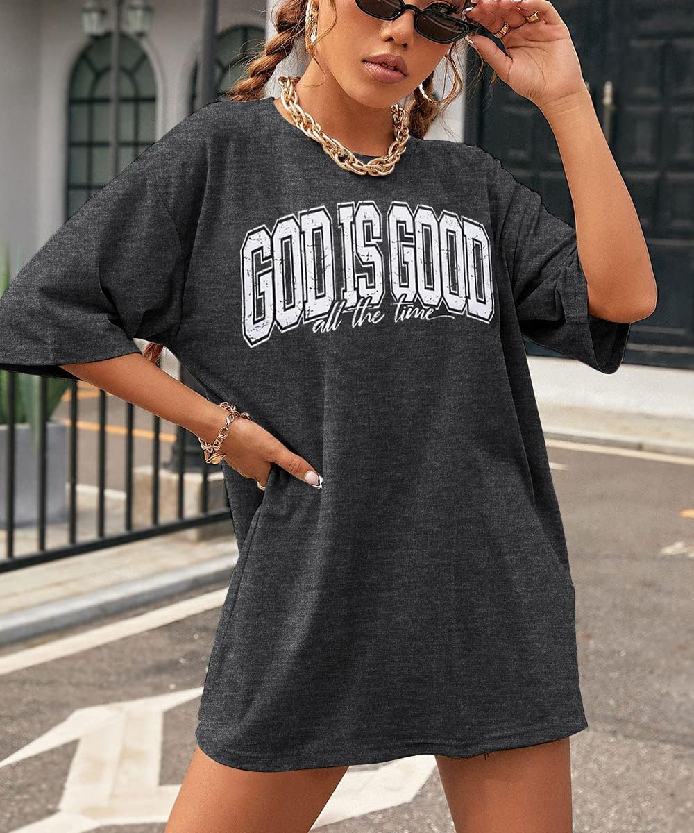 God is Good Shirt Women Oversized Christian Shirts Religious Sayings Bible Verse Drop Shoulder Tee Tops - Image 3
