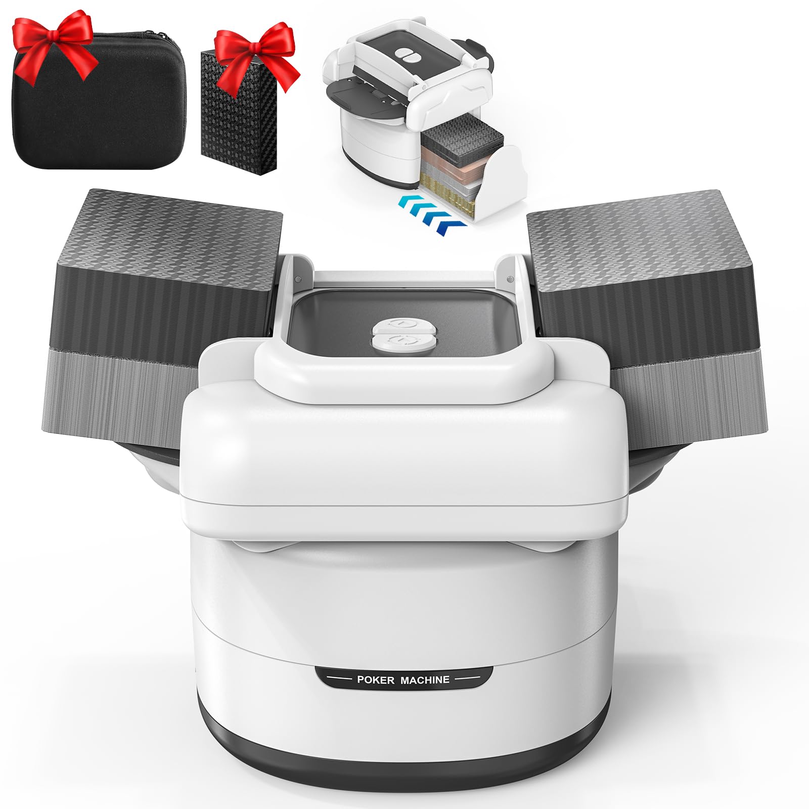 Automatic Card Shuffler 1-4 Decks,Rechargeable Card Shuffler Machine with Low Noise,Portable Carry Bag & Bonus Playing Cards Included,Electric Shuffler for Poker,Blackjack,Bridge and Family Game Night