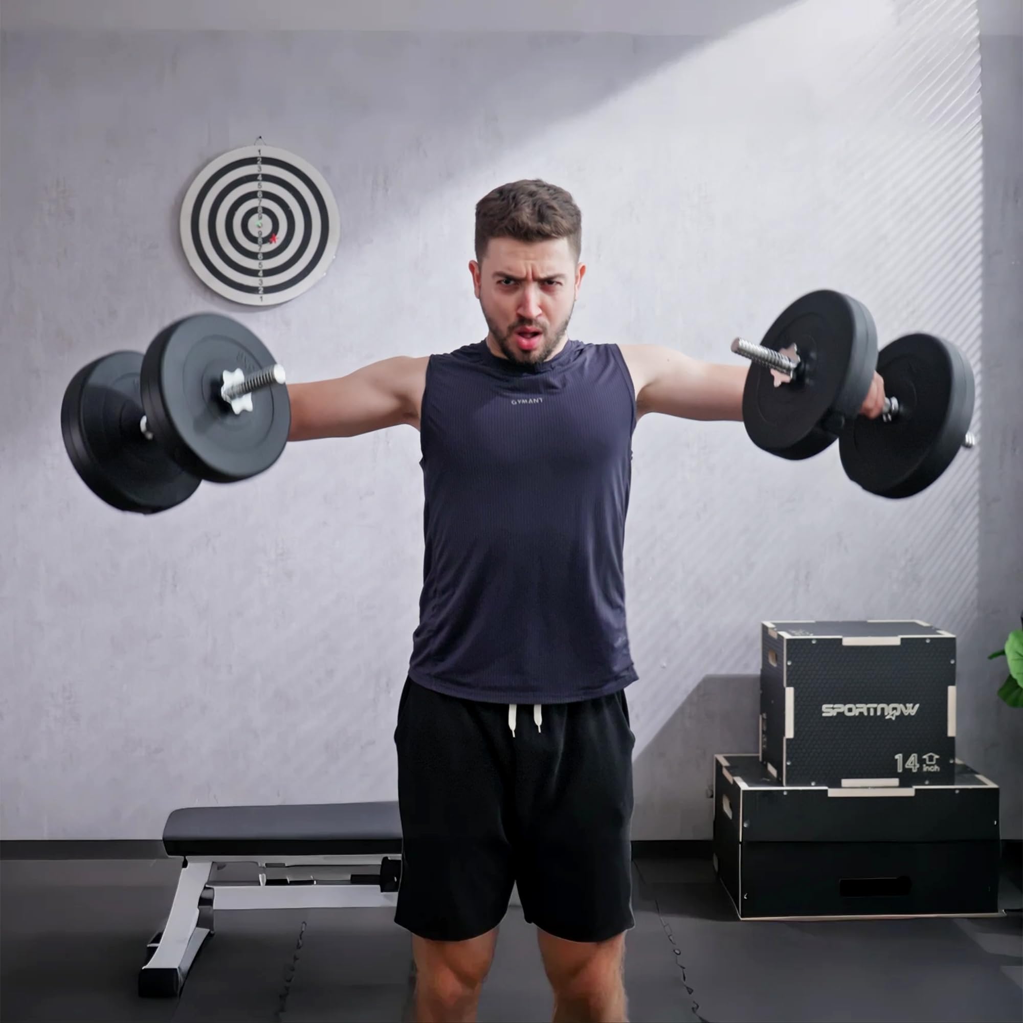 HOMCOM Zestaw 2 krótkich hantli 50 kg, zestaw hantli krótkich z 2 hantlami krótkimi, 12 obciążnikami i 4 zapięciami gwiazdowymi, do treningu siłowego, fitnessu, stali, kolor czarny