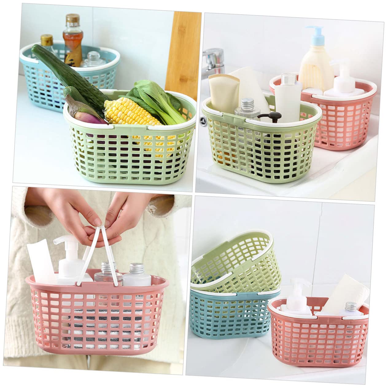 6piezas Cesta De Ducha Portátil Con Asa Organizador De Plástico Para Baño Almacenamiento De Para Suministros De Limpieza y Artículos De Tocador