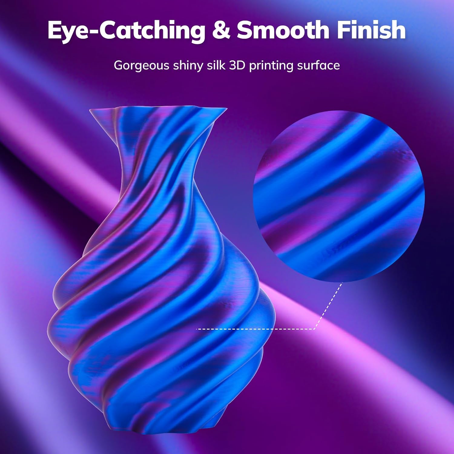 AMOLEN Silk PLA 3D Printer Filament, Shiny Dual Color PLA 1.75mm, Multicolor Change 3D Printing Filament for Most FDM 3D Printer, 1kg Spool(2.2lbs), Blue Fuchsia - Image 3