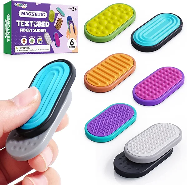 Magnetic Fidget Toys for Adults & Kids -Textured Sensory Toys for Autism Children Anxiety Relief - Quiet Stress Fidgets Sliders for Classroom Prizes Office - Stocking Stuffers Kid Teen Gifts 6-Pieces