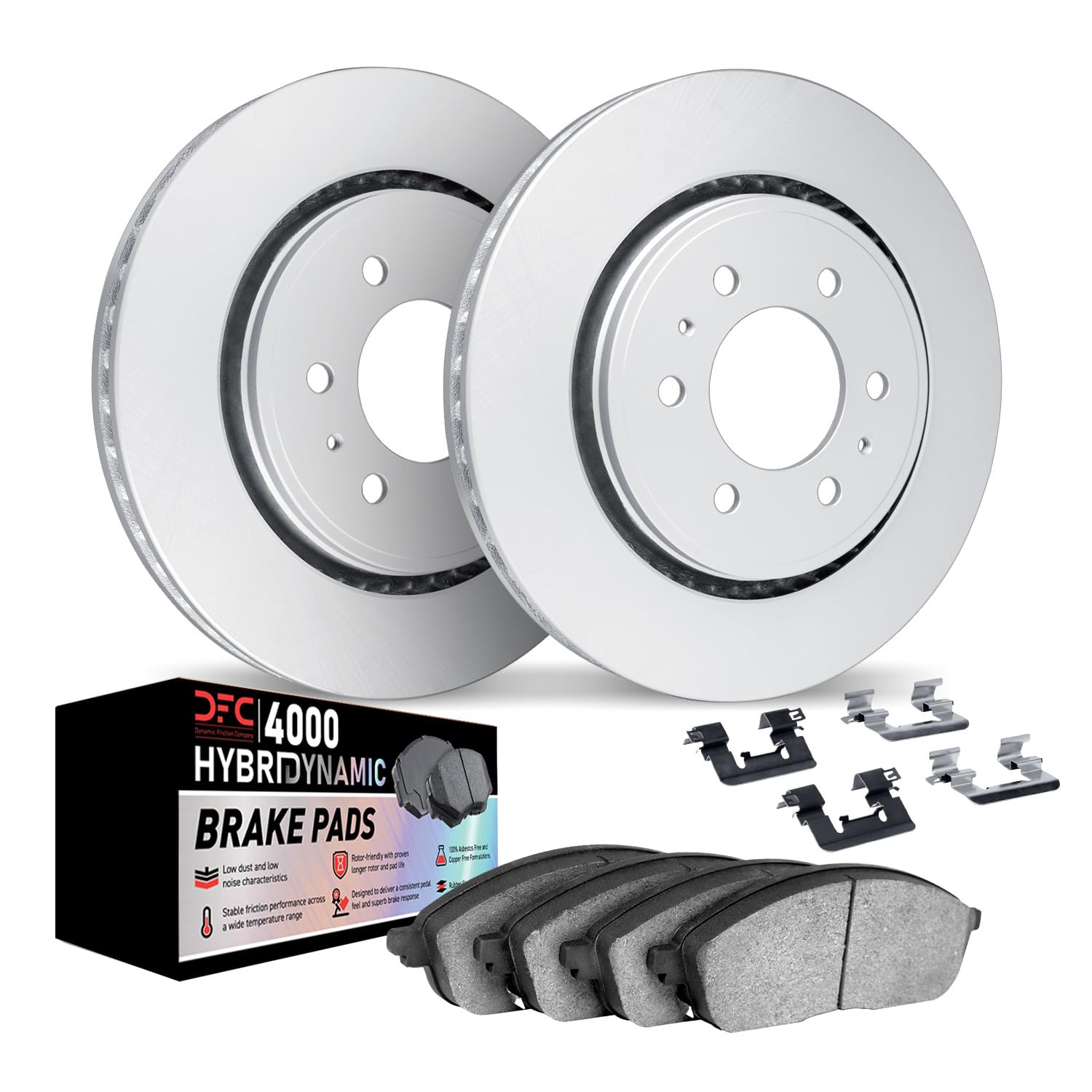 Dynamic Friction Company Front Geospec Brake Rotors Kit | 4000 HybriDynamic Brake Pads includes Hardware | Fits 2006-2014 Kia Sedona