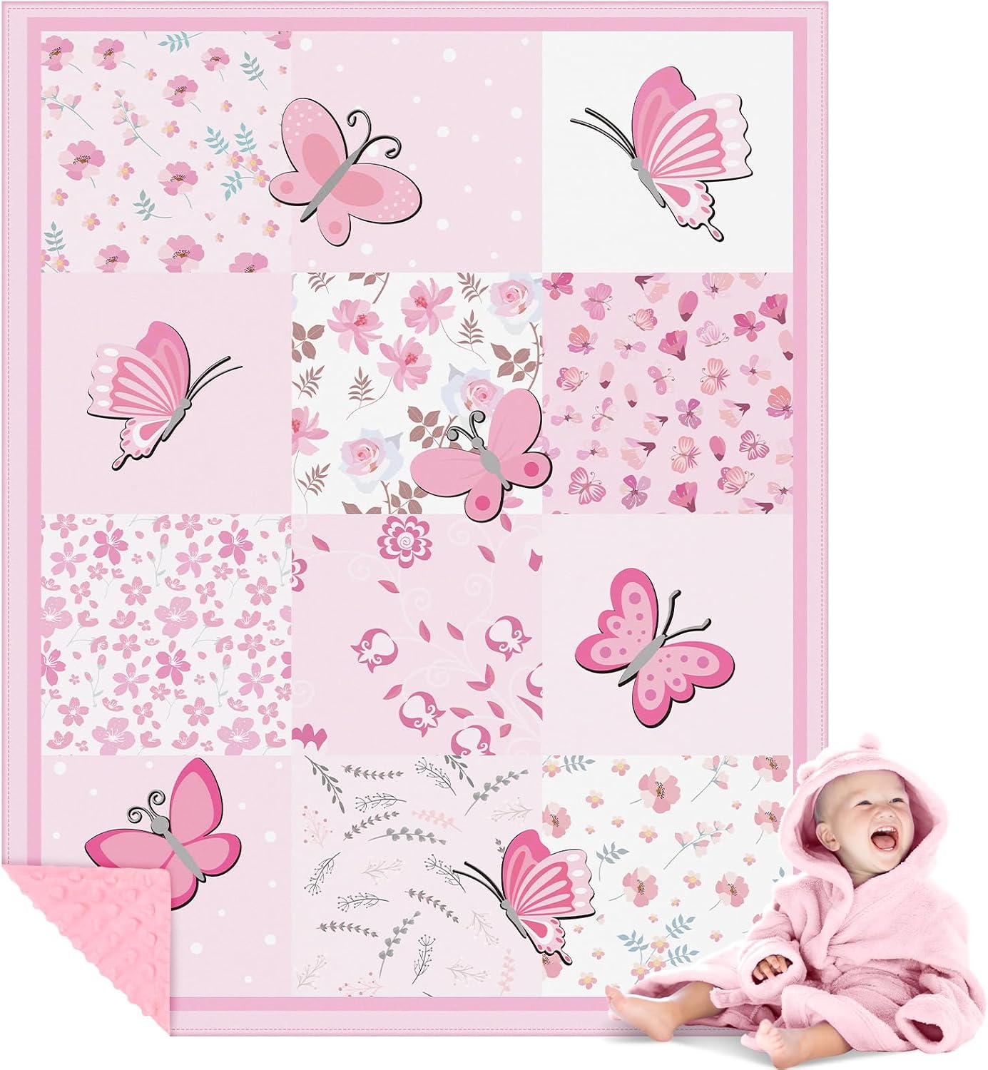 Custom Baby Blanket - Personalized Minky Blanket For Boys & Girls - Soft 40x50 Inch Newborn Blanket With Pink Confetti Butterflies