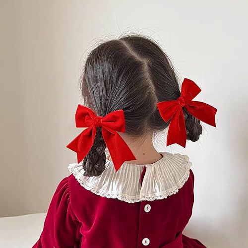 Miniatura 4 de Lazos de terciopelo rojo de 4 pulgadas, lindos lazos de San Valentín, para la escuela, Navidad, Año Nuevo, pasadores de cocodrilo, accesorio de
