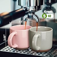 Vista 3 de Juego de 6 mini tazas de café de cerámica de 5 onzas con asa, tazas de café de porcelana Demitasse, tazas de café de color blanco, aptas