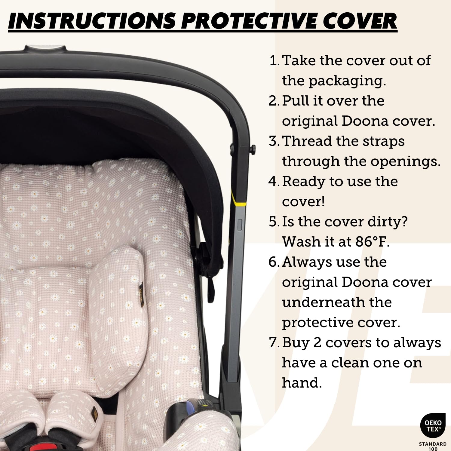 UKJE Cover Compatible with Doona Car Seat and Stroller, CPSC Compliant Standard, Car Seat Protector, Car Seat Liner for Infant Car Seat - Eucalyptus (Pink Daisy)