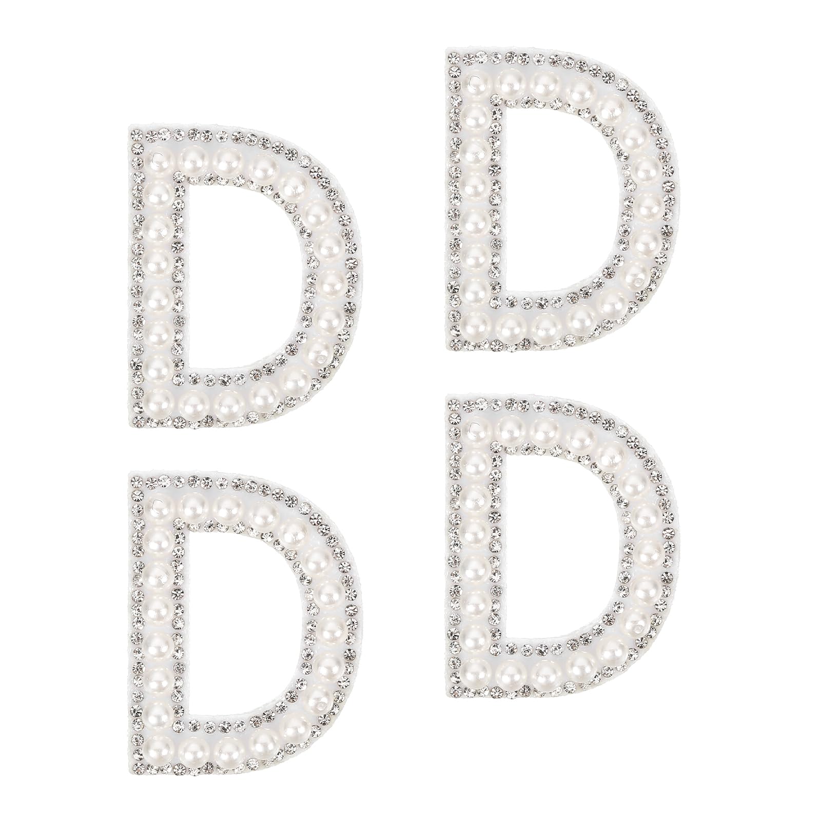 sourcing map 10Pcs Iron on Letters Patches, Letter D Rhinestone Pearl Alphabet Applique English Letter Sew on Patch for DIY Clothing Hat Bag, White