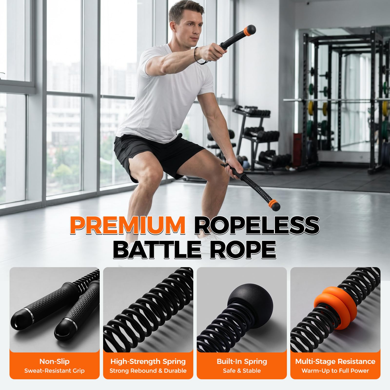 Slim Panda Battle Rope Ohne Seil Verstellbar – 3 Gewichtsstufen (1,6–3 lbs) Ropeless Trainingsseile mit TPR Griff, Tragbares Home Gym Equipment für Krafttraining & HIIT, Inkl. Tasche & Übungsanleitung