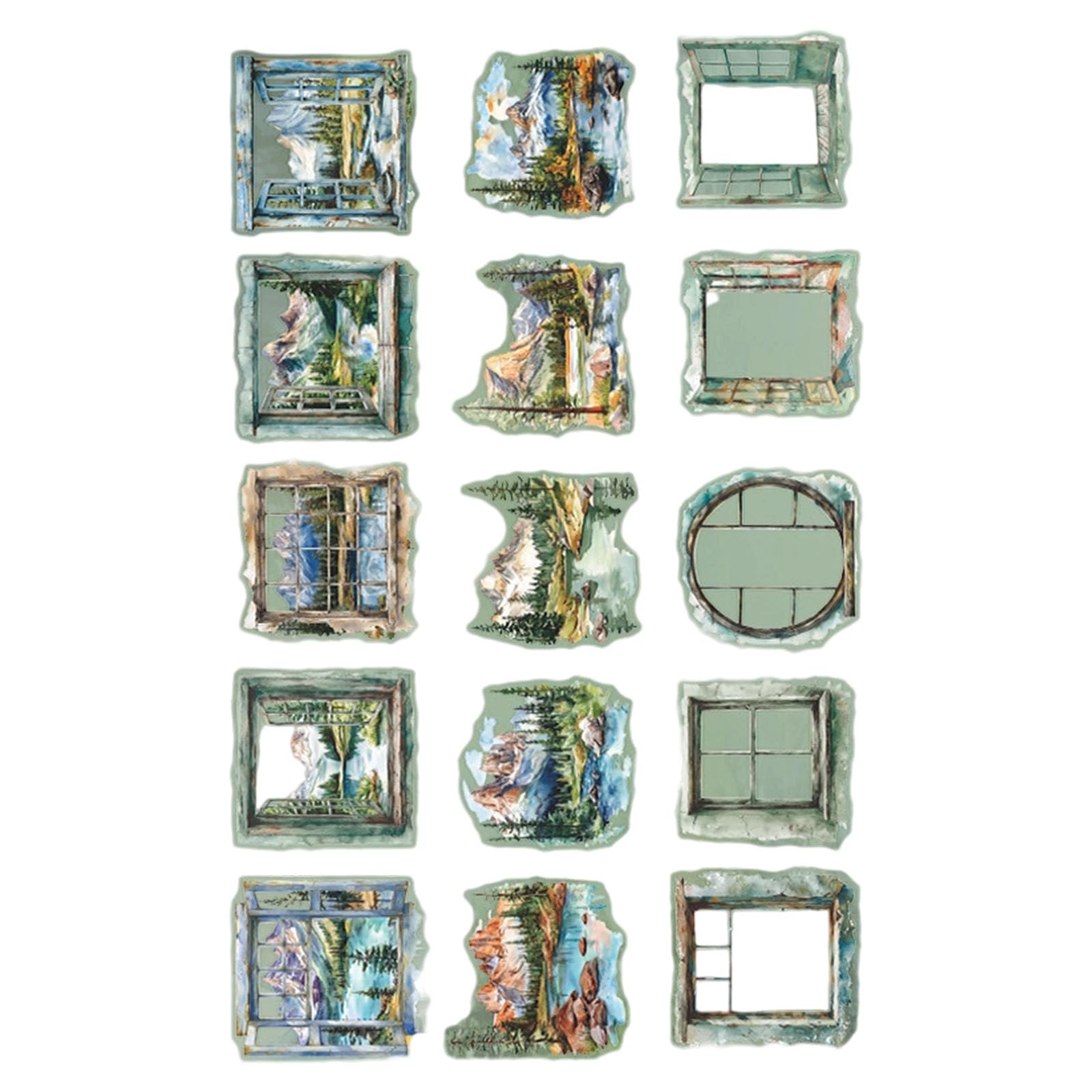 Tsophreniq 15 Piece Pane Scenery PET Transfers Set for Journals Art Undertakings Waterproof Permanent Gluey Transfers Sight From the Pane PET
