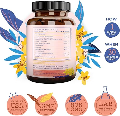 Miniatura 2 de Suplemento de Gingko Biloba Brain Booster - Nootrópicos para la mente, la concentración, la memoria, la claridad con Bacopa Monnieri, hierba de San