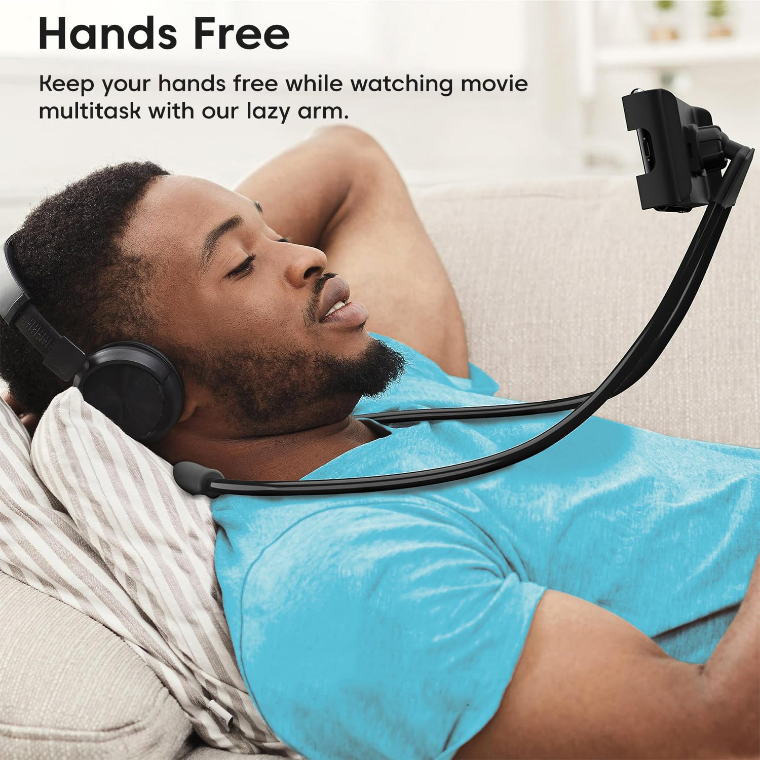 Sounce Lazy Neck Phone Holder Neck Hanging Mobile Cell Phone Stand 360 Rotating Flexible Long Arms Stand Clip Holder Compatibl with 4-7 Inches Smatphones - Black — Amazon image 6
