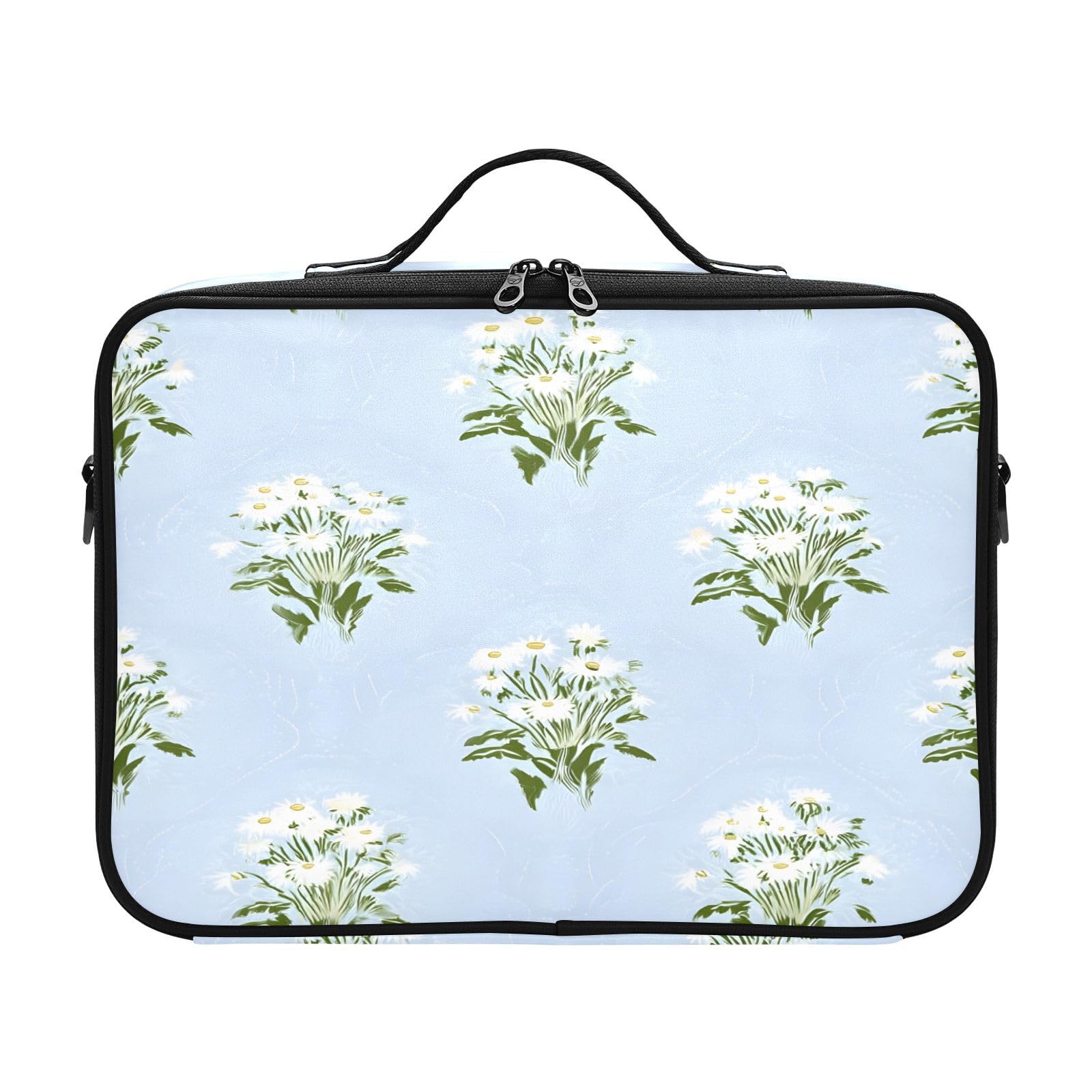 zyrtty Travel Makeup Train Case Little Daisy Pattern White Cosmetic Organizer Portable Storage Bag with Adjustable Dividers for Cosmetics Brushes Toiletry Jewelry Digital Accessories