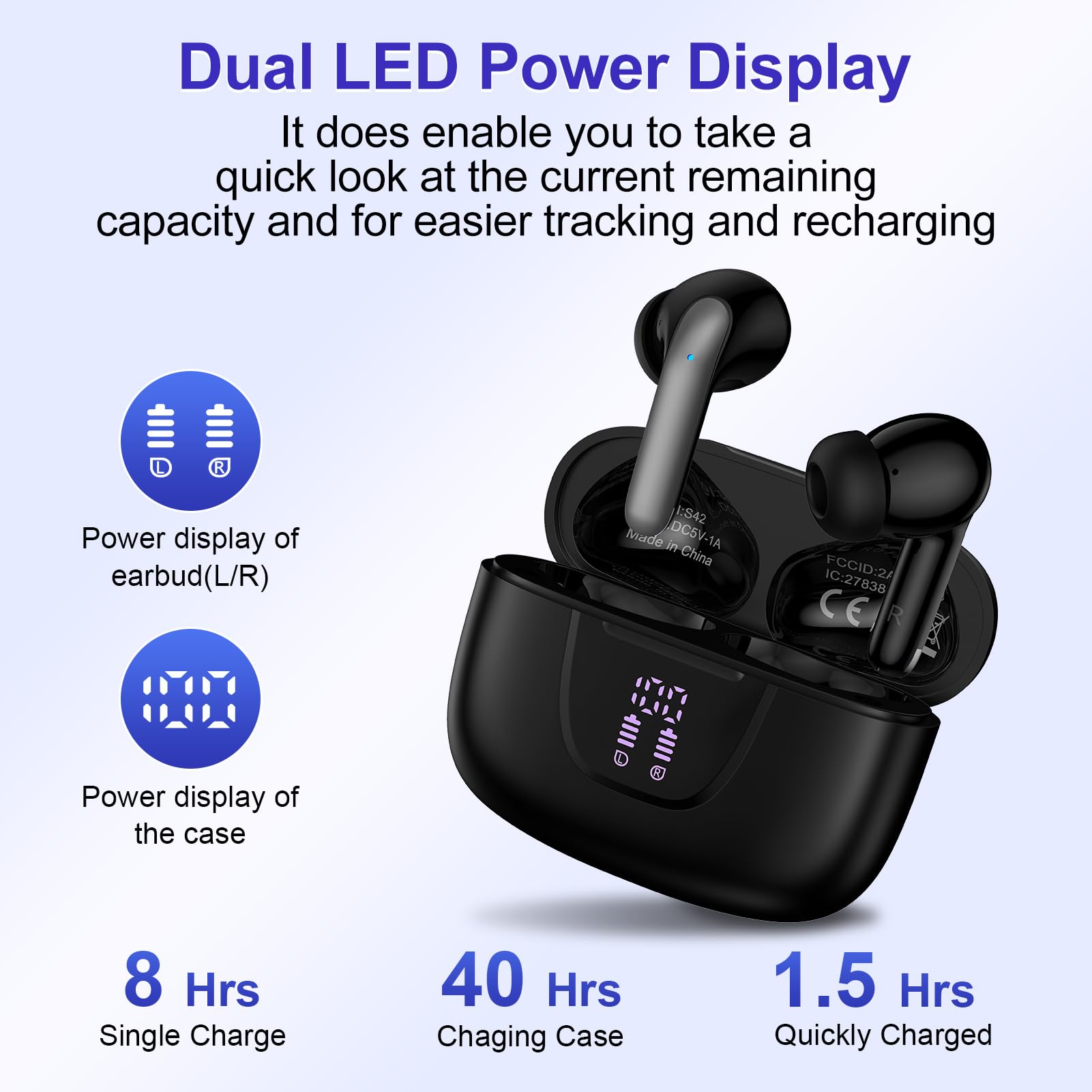 Wireless Earbuds for Google Pixel Buds Pro/10 Pro XL/9a/8/7,5.3 Black Bluetooth Headphones in-Ear with Stereo Bass Ear Buds ENC Noise Cancelling Mics,40H Playtime Mini Case for Samsung Galaxy S25/A17