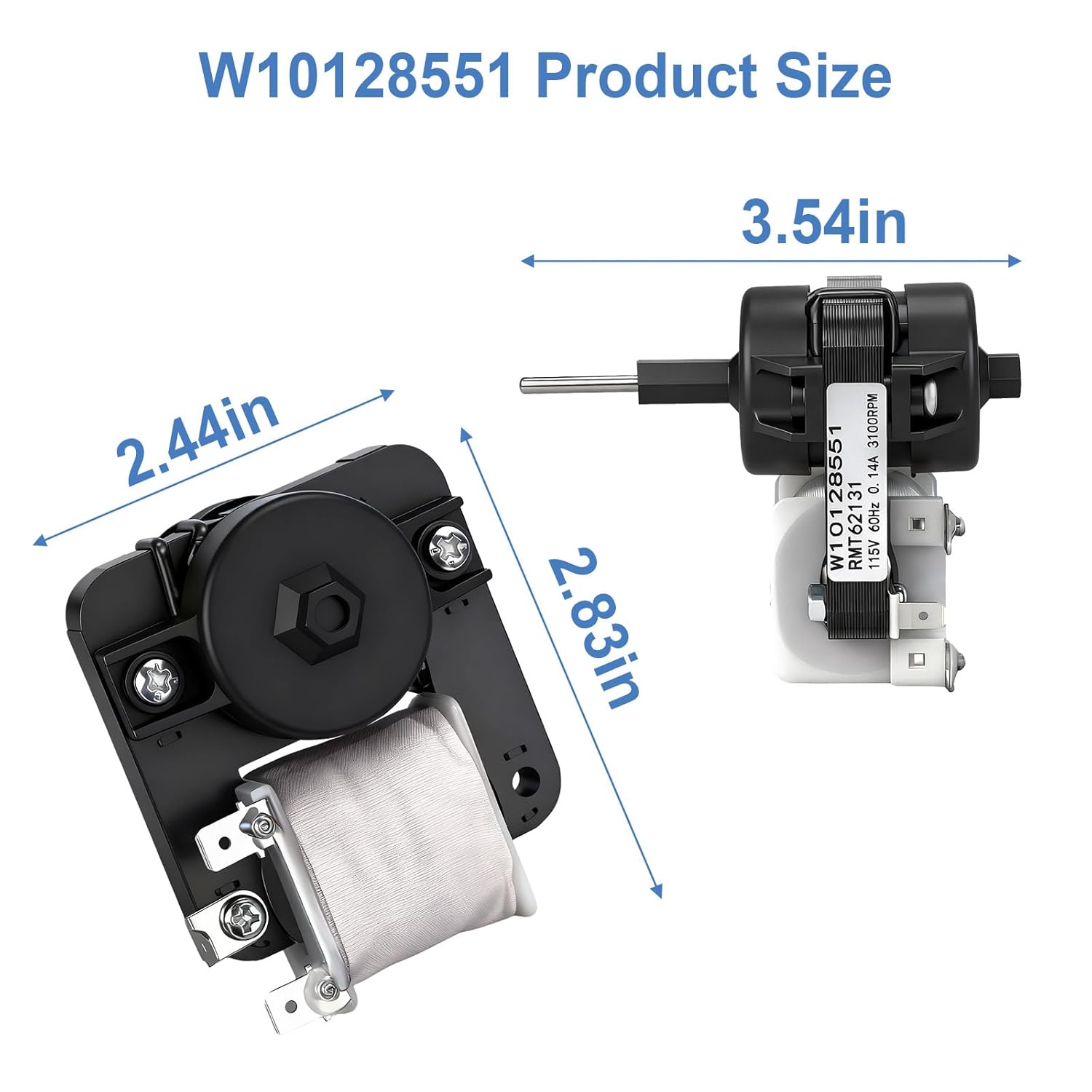 W10128551 Refrigerator Freezer Evaporator Fan Motor, Compatible with Whirlpool Kenmore Maytag KitchenAid, Replace 10449508 W10449515 67001087 W10199049 WPW10128551 67003636, 8170894, 13062901