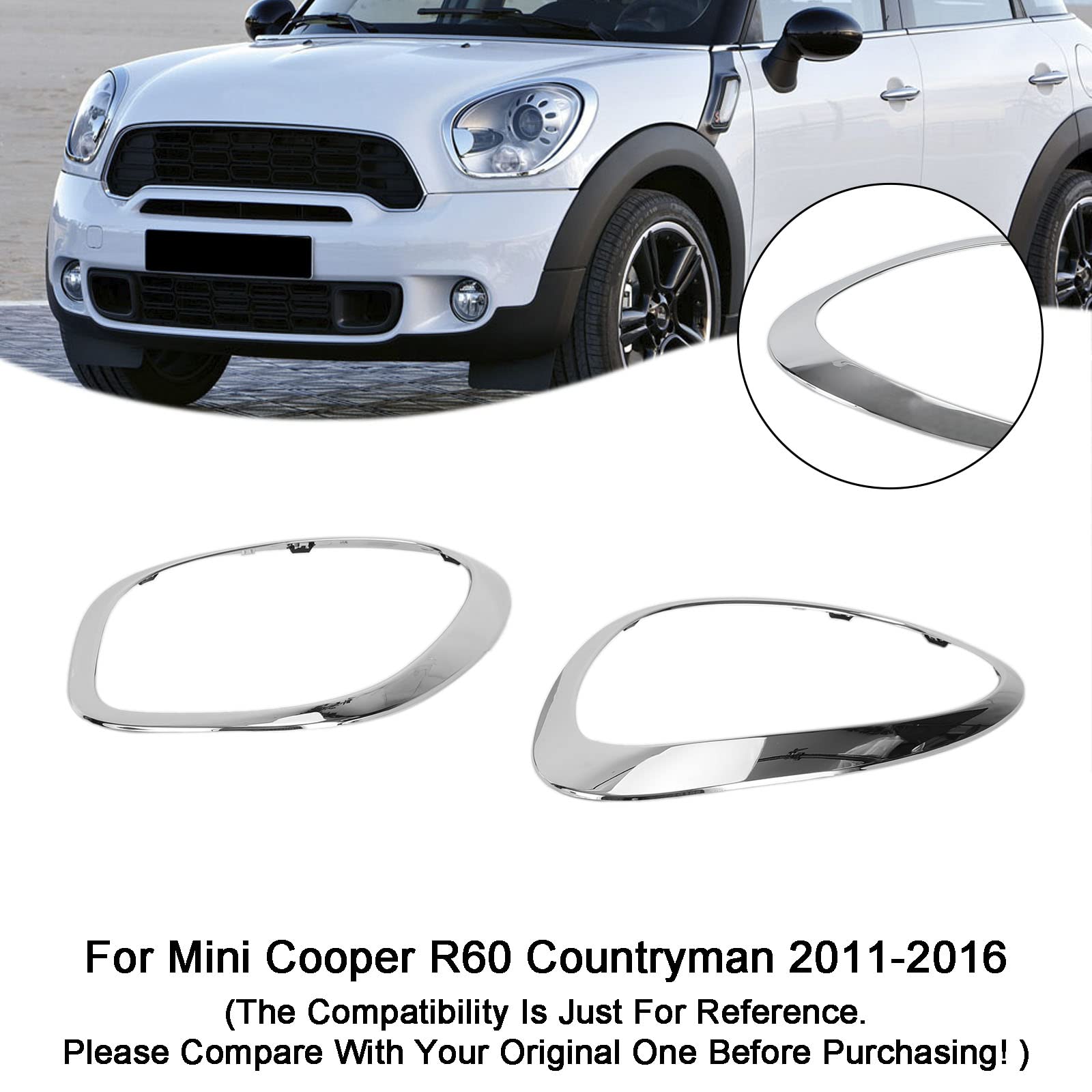 2X Chrom Scheinwerfer Trim Ring Lünette FFit für MINI Cooper R60 Countryman 2011-2016