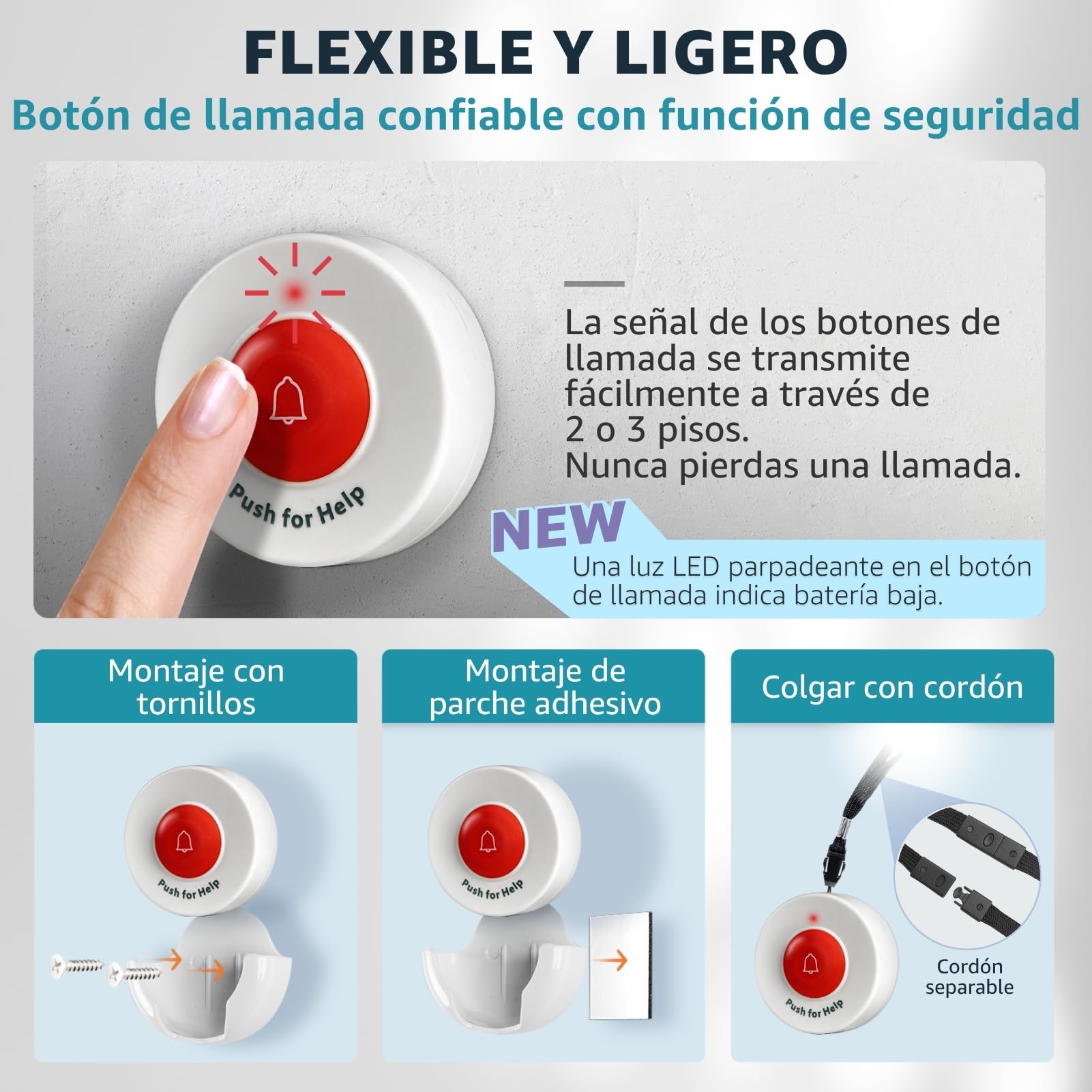 2 Buscapersonas Cuidador con 3 Botones de Llamada inalámbricos | Sistema inalámbrico para personas mayores, pacientes y cuidadores con varios puntos de llamada