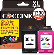 COCCINK 305XL Ink Cartridge for HP Envy 6032e 305 XL Envy 6000 6400e 6422 6458 6432e 6420 6475 6455e 6452e 6022e 6430e 6010 6010e 6012 6015 601020 6 020e Ink Cartridge for HP 305 XL Black and Colour