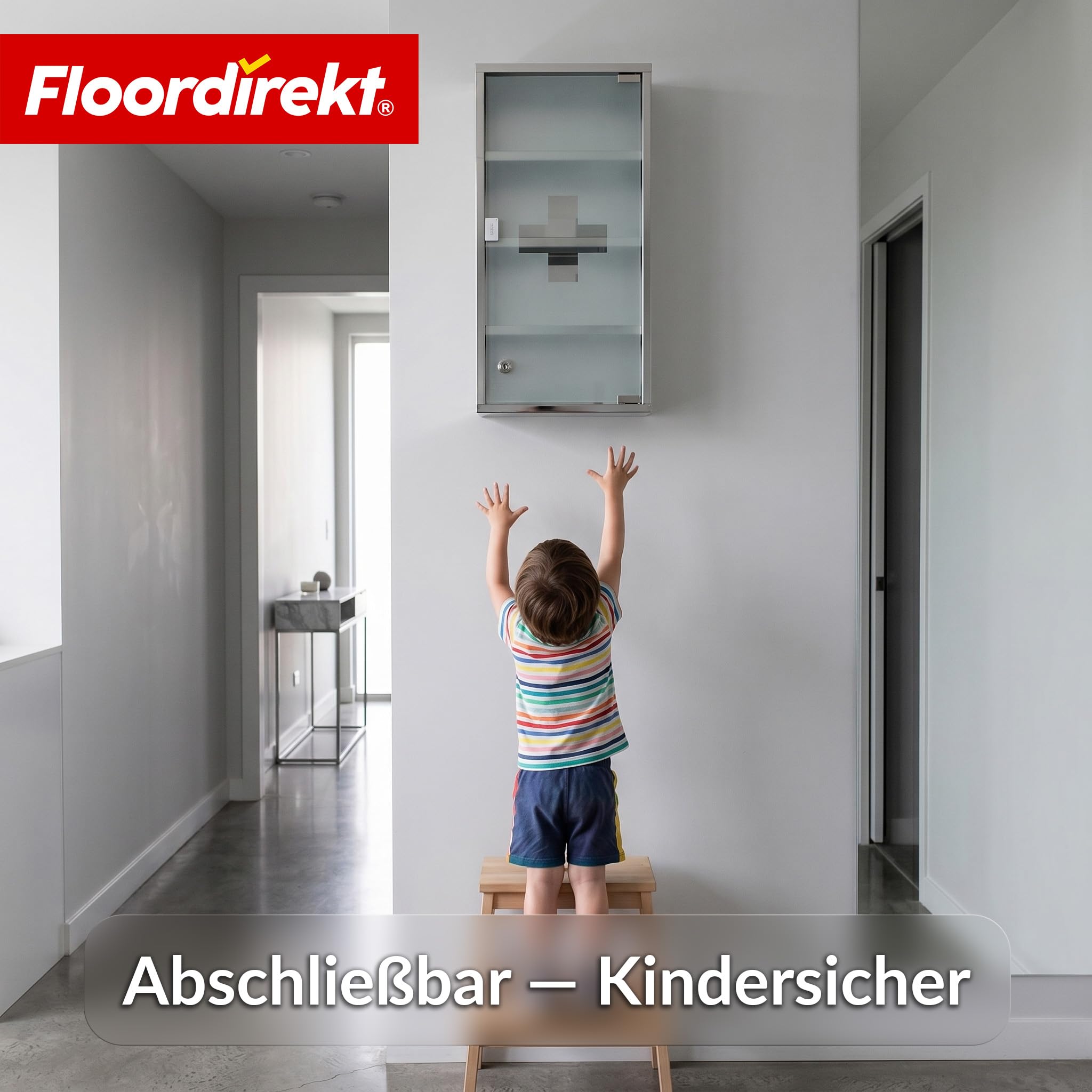 Floordirekt Armoire à pharmacie argentée 60 x 30 cm – 4 compartiments – Armoire à pharmacie verrouillable avec porte en verre dépoli, acier inoxydable ou métal blanc, armoire à médicaments pour salle