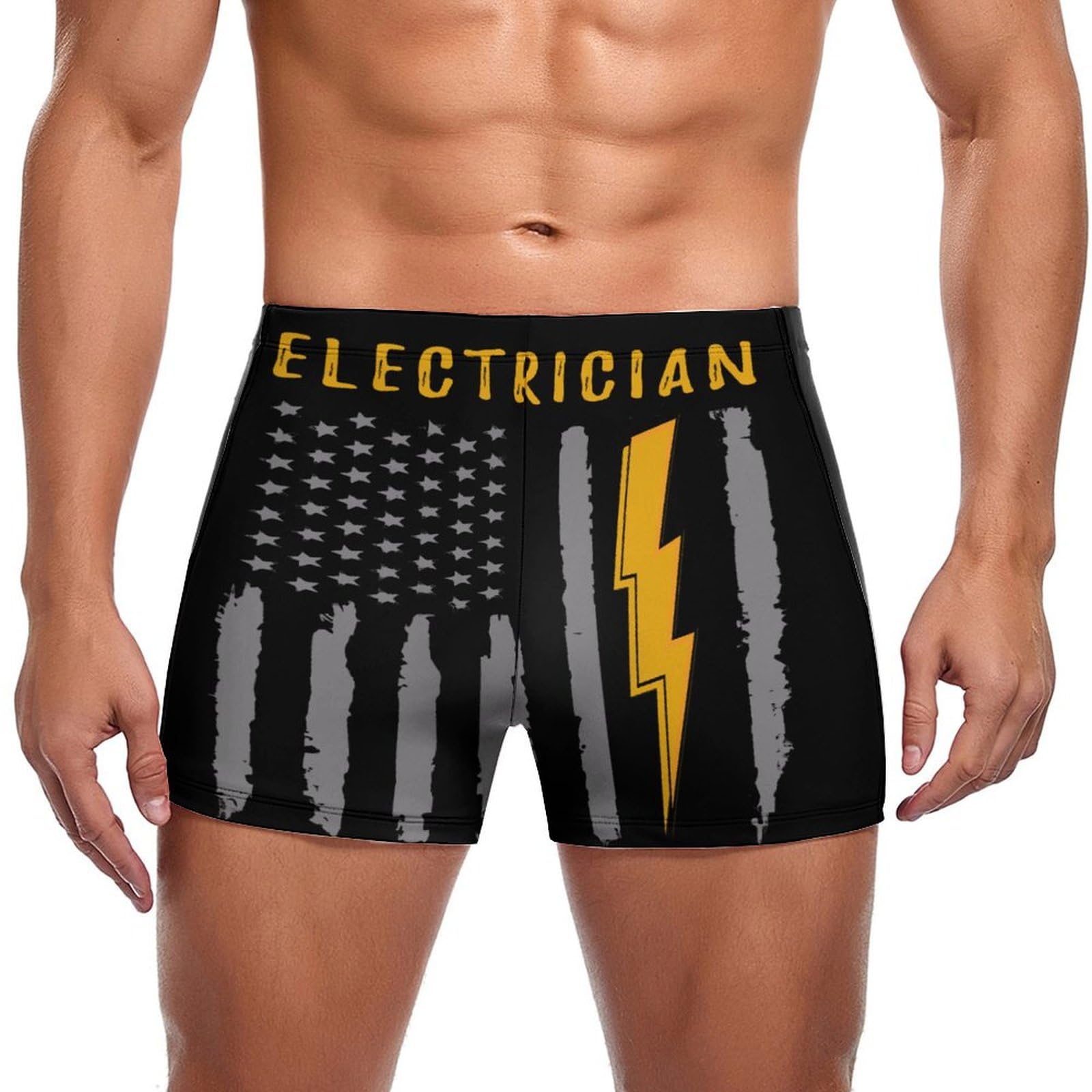 Melbrakin Men's Electrician Usa Flag America Electrician Swimming Trunks Sports Swim Briefs Novelty Boxer Briefs