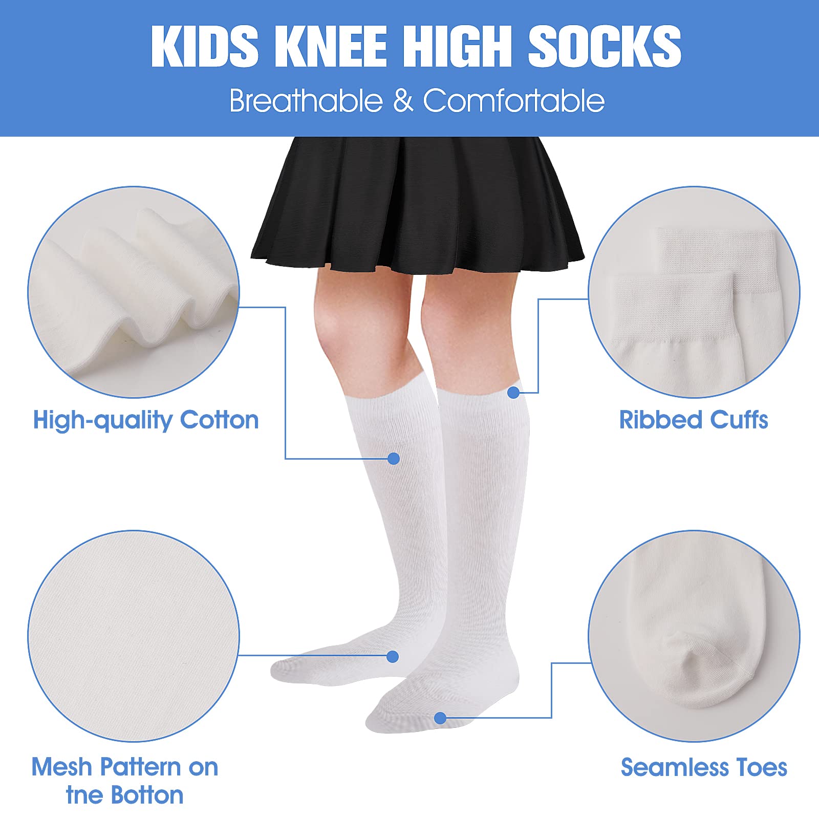 Yolev 3 Paar Kniestrümpfe Kinder Weiß Baumwolle Sport Lange Sockens Schuluniform Socken Für Mädchen Jungen Overknee Socken