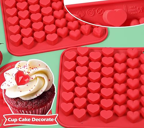 Miniatura 6 de Webake Mini moldes de corazón de silicona con 52 cavidades en forma de corazón para chocolate, gomitas, dulces, cera derretida, cubitos de hielo,