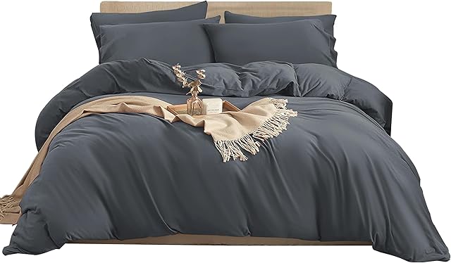 Imperial Rooms Super King Duvet Set Brushed Microfiber 3 Piece Plain Charcoal Bedding Bed Sets with Pillow Cases Ultra Soft Duvet Cover with Button Closure (260 x 220 Cm)