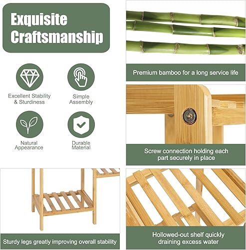 Miniatura 5 de Giantex Soporte de bambú de 11 niveles para plantas de interior, estante para plantas, soporte para macetas, estante organizador de almacenamiento,