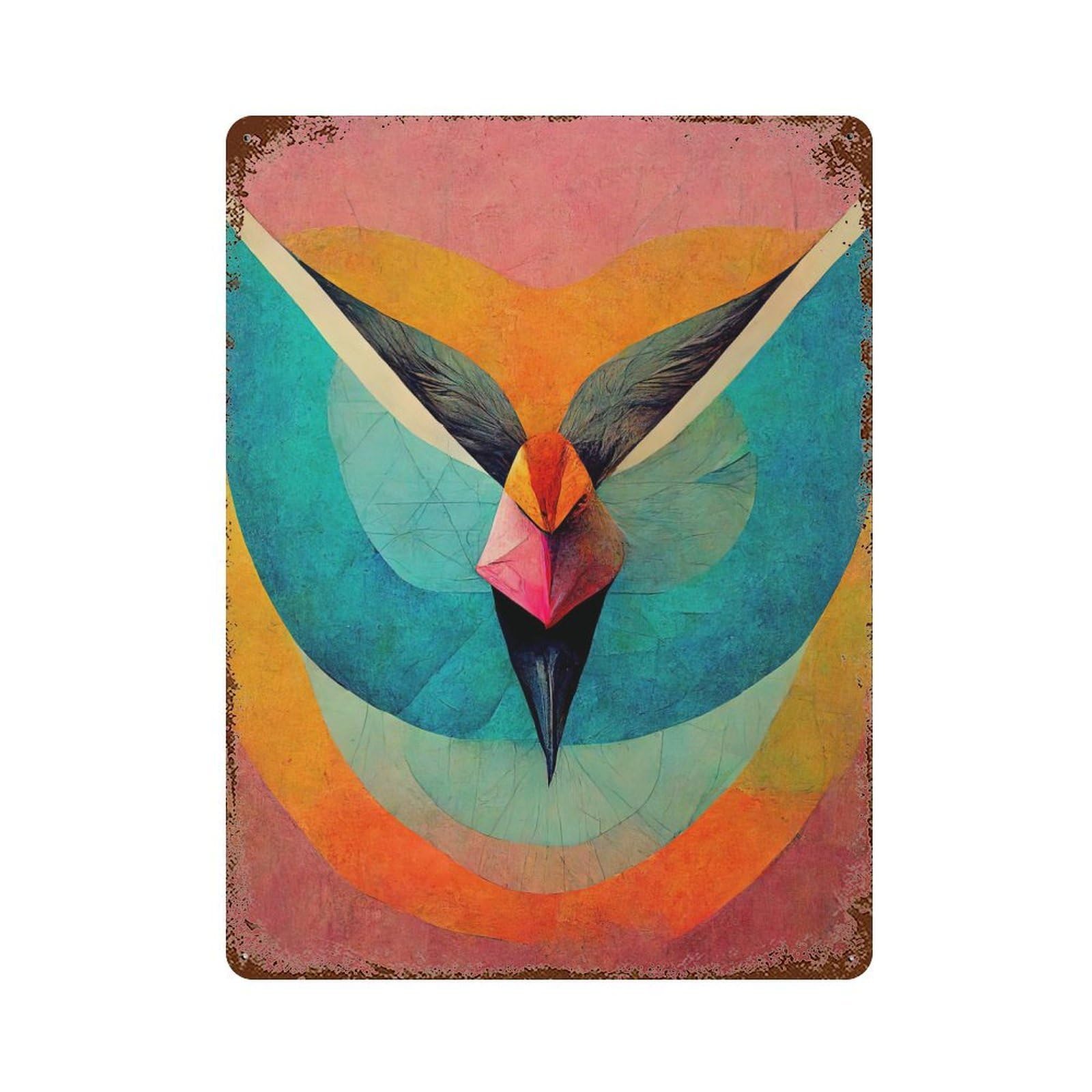 Abstract Hummingbird 15.7"x11.8" Vintage Metal Tin Sign, Novelty Wall Decor for Basement, Hobby Room And Garage Decor