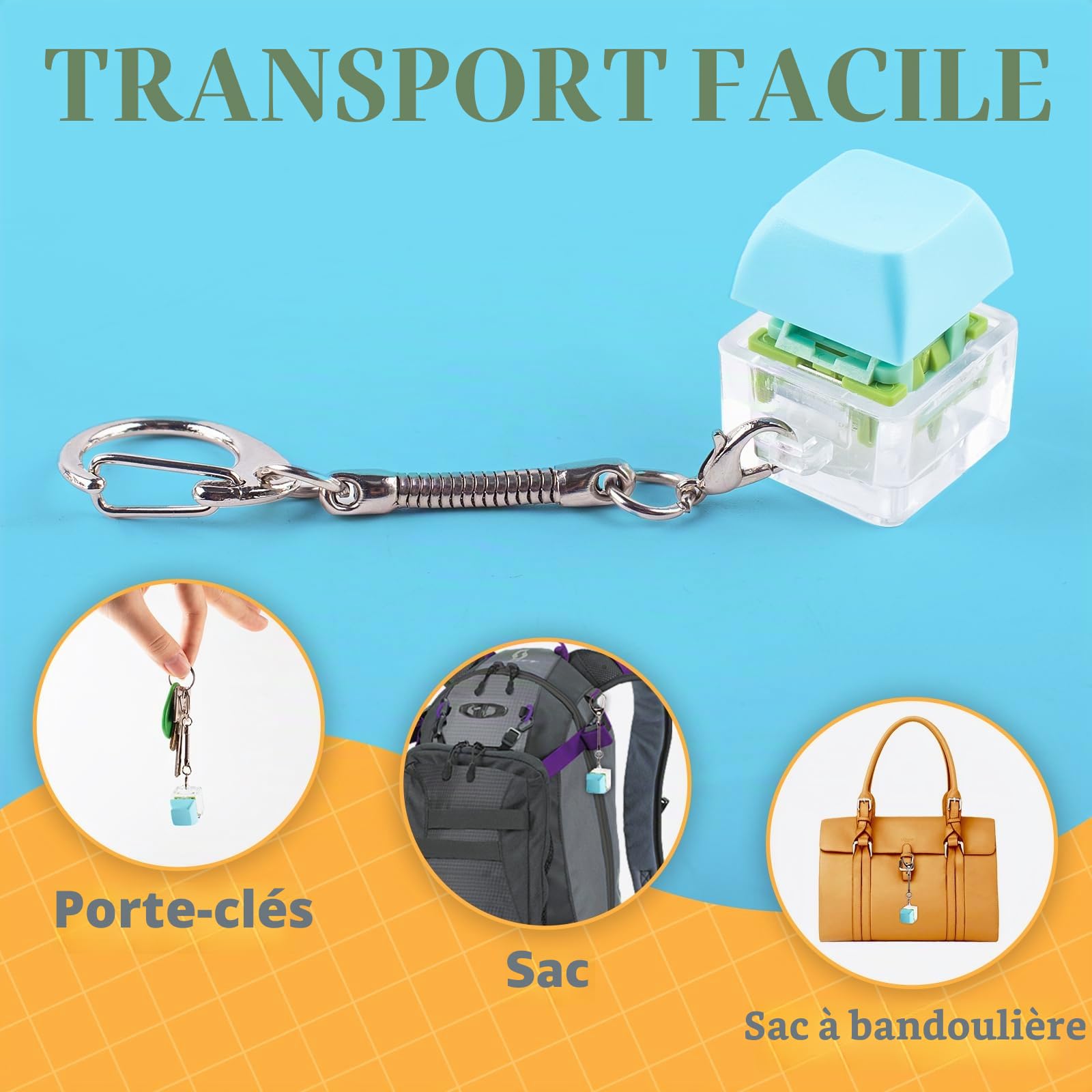 Lot de 6 jouets sensoriels pour clavier, porte-clés silencieux et cliqué, jouets de décompression, clavier mécanique, fidget anti-stress, clic à boutons, jouets sensoriels