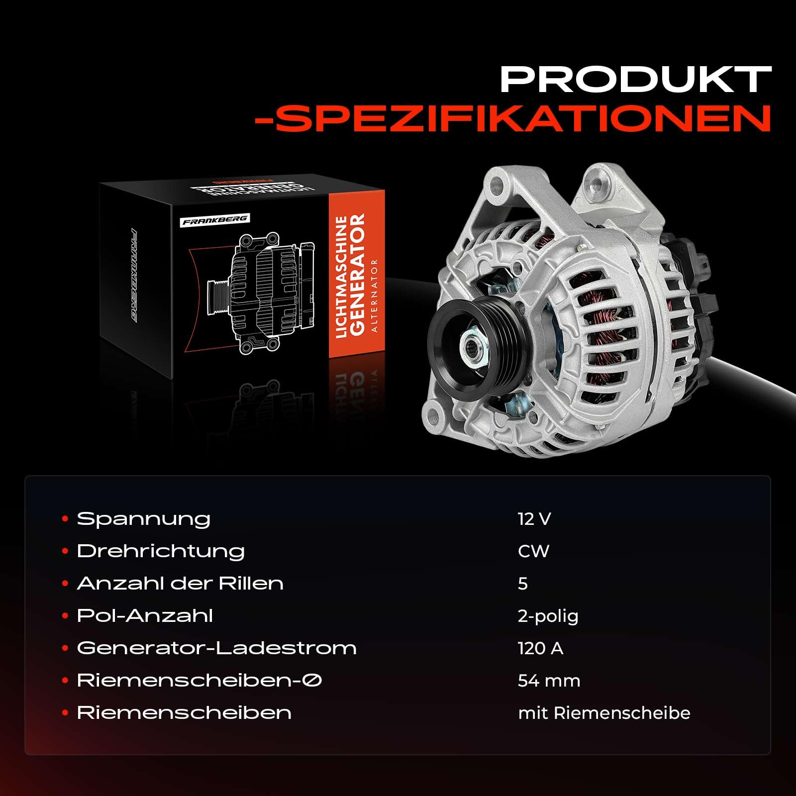 Frankberg Lichtmaschine 120A Kompatibel mit Corsa C F08 F68 Benzin 2003-2009 Corsa D S07 Benzin 2006-2014 Astra G Stufenheck F69 Benzin 2007-2009 Replace# 0124425057