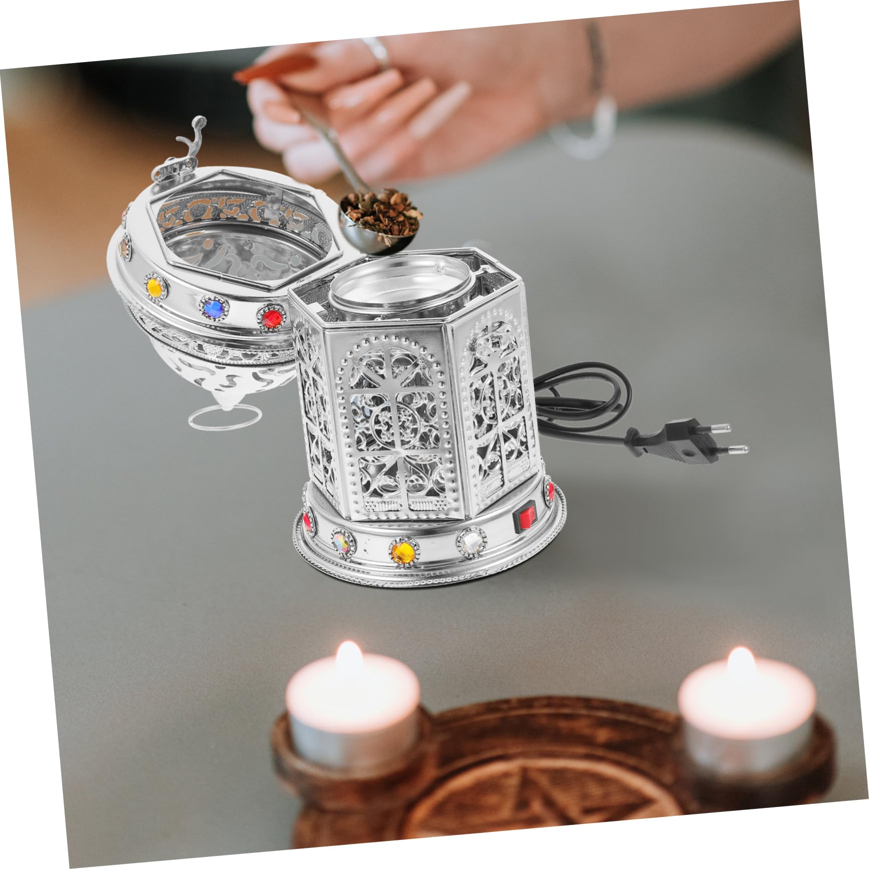Elektrischer Räuchergefäß Vintage Dekoration in Silber aus Eisen