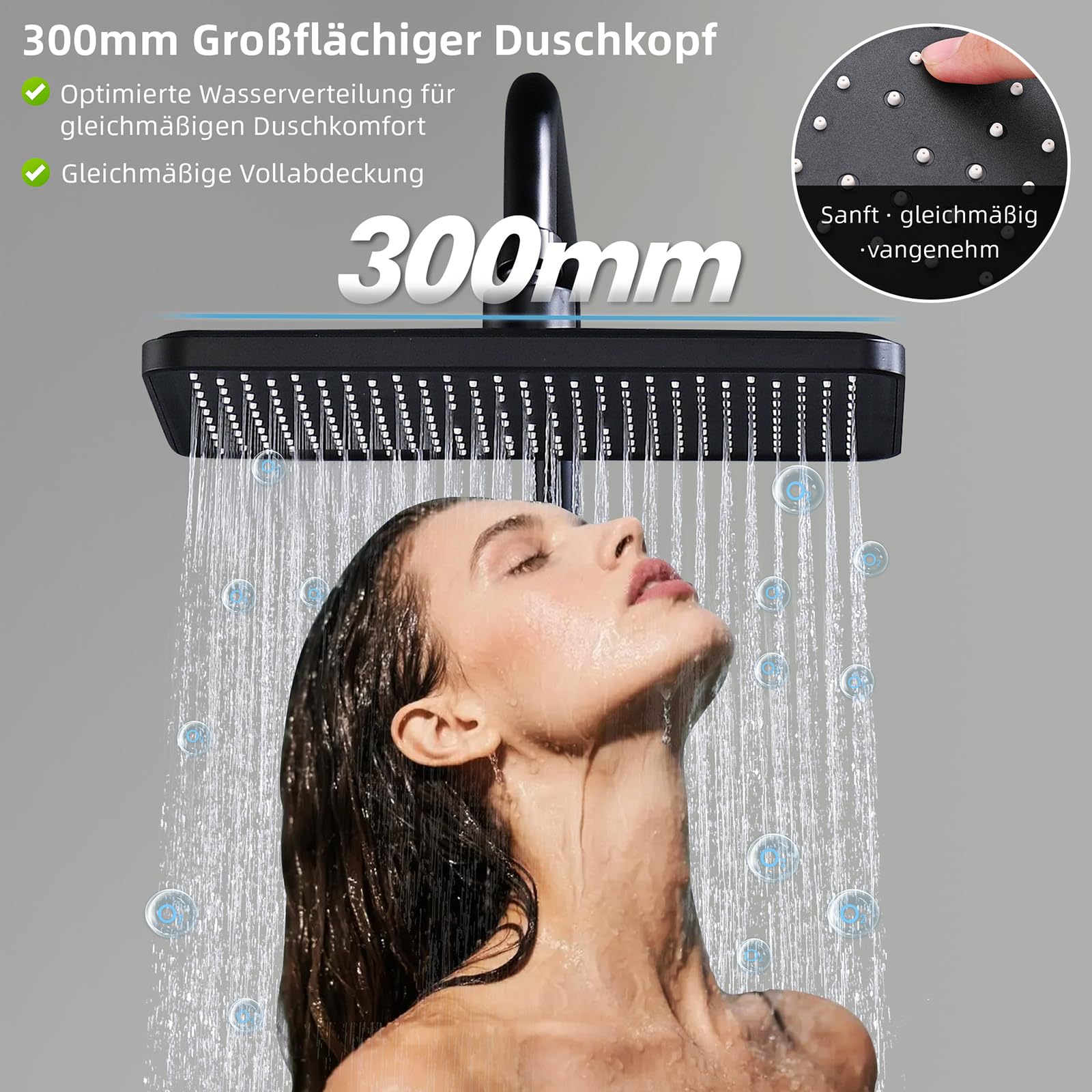 HOMELODY Duschsystem mit Thermostat Schwarz 30 cm Regendusche | 3 Strahlarten Handbrause, Duscharmatur Edelstahl Regendusche mit Armatur, Duscharmatur Komplettset, Duschset
