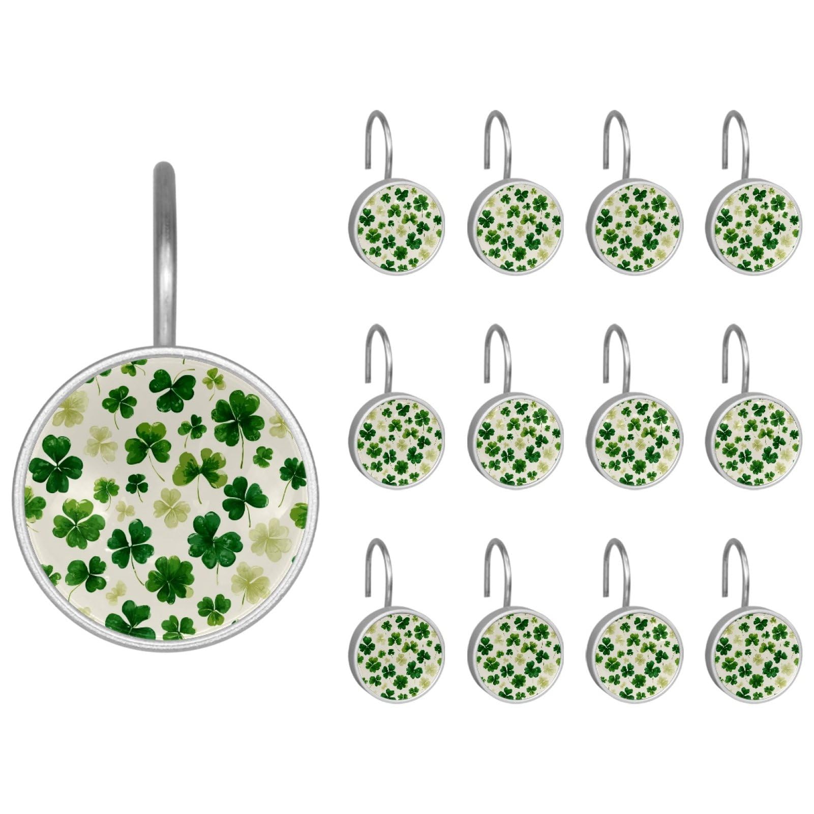 St. Patrick's Day Leaves Decorative Shower Curtain Hooks Rings, Shower Hooks for Bathroom Shower Rods Curtains, 12pcs Shower Curtain Hooks