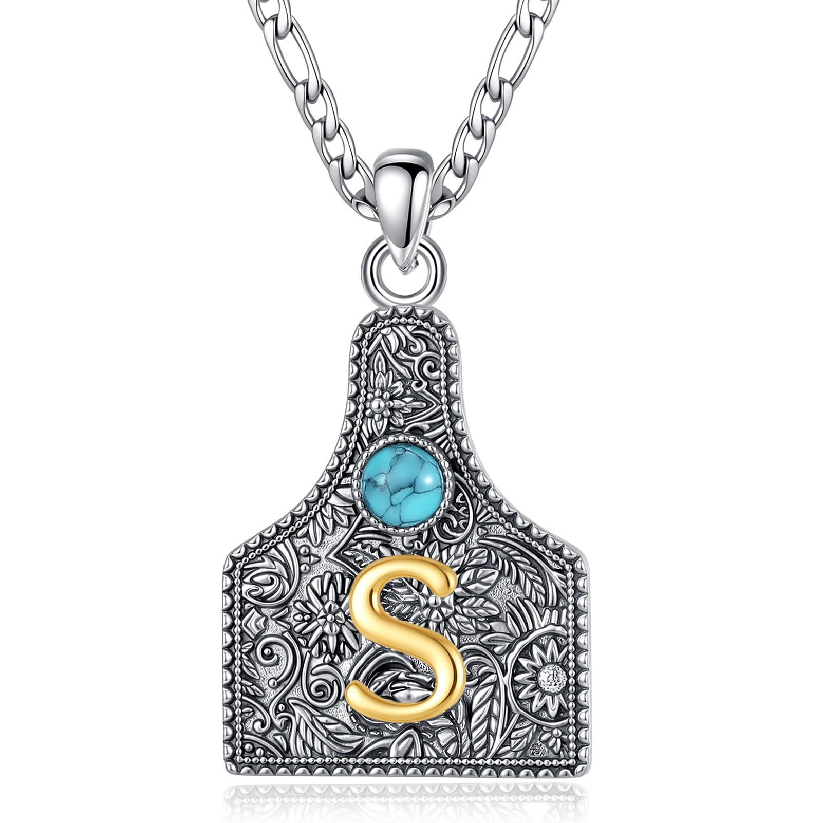 Vito Collar con colgante de etiqueta de vaca con inicial S para mujeres y