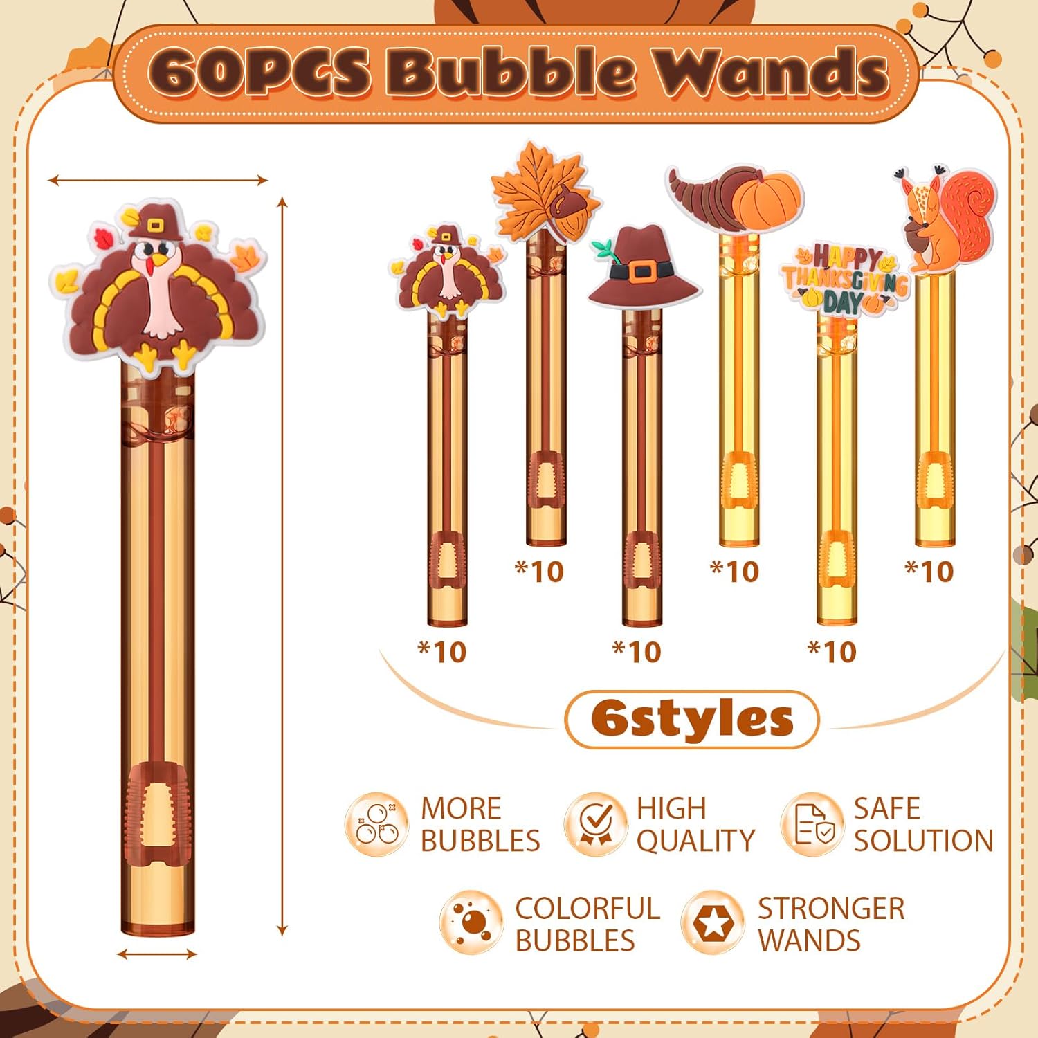Shappy 60 Pcs Thanksgiving Bubble Wands Bulk Mini Thanksgiving Cornucopia Turkey Bubble Wands for Fall Goodie Bags Stuffers Small Novelty Gift for Autumn Birthday Party - Image 3