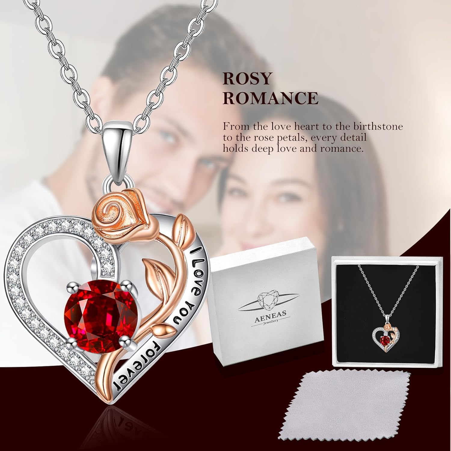 AENEAS Valentines Day Gifts for Women Birthstones Necklaces for Women, 925 Sterling Silver Heart Pendant with Sunflower/Rose/Claddagh/Flamingo/Cross, I Love You Necklace Jewelry Birthday Christmas Trendy Gifts for Women - Image 5