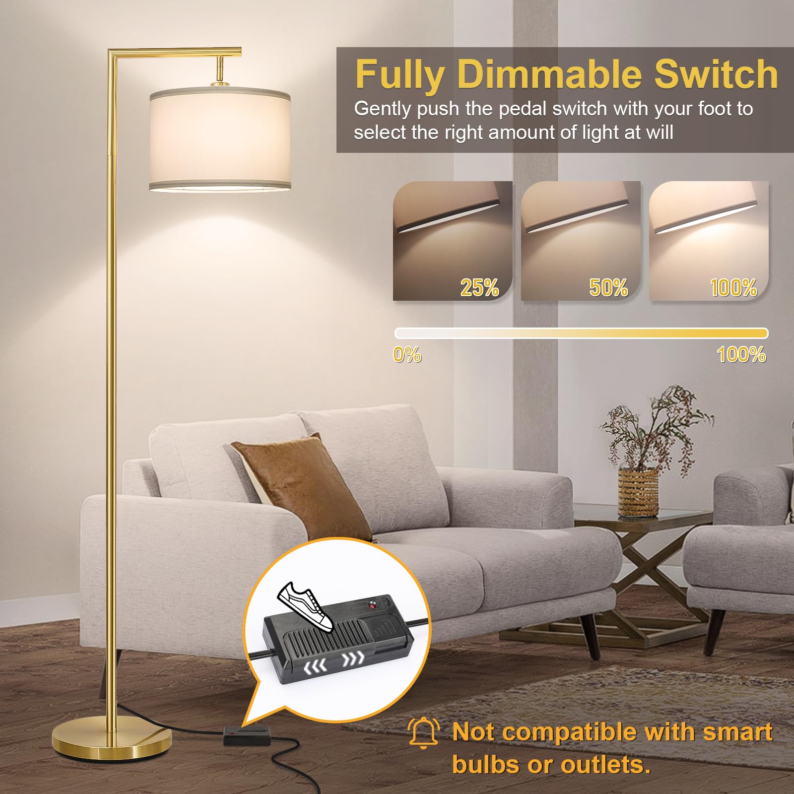 Boncoo Gold Floor Lamp, Montage Modern Standing Lamp with Flexible