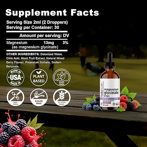Miniatura 3 de Suplemento líquido de glicinato de magnesio para mujeres, hombres y niños, bisglicinato de magnesio 100 mg para calma natural, recuperación