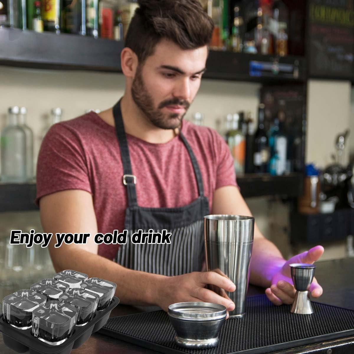 Man Prepares Drinks with the Help of an Ice Tray