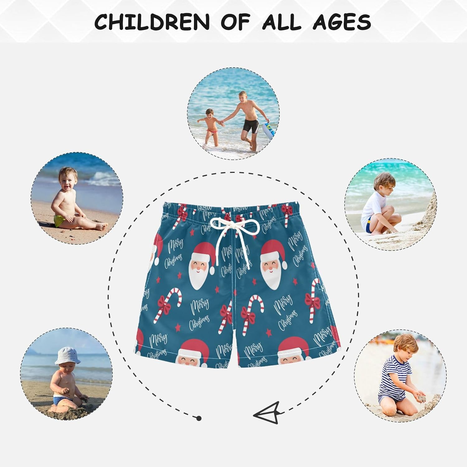 Eionryn Christmas Santa Candy Bow Boys Swim Trunks Toddler Beach Board Shorts Quick Dry Kids Swimwear Bathing Suits 2T - Image 4