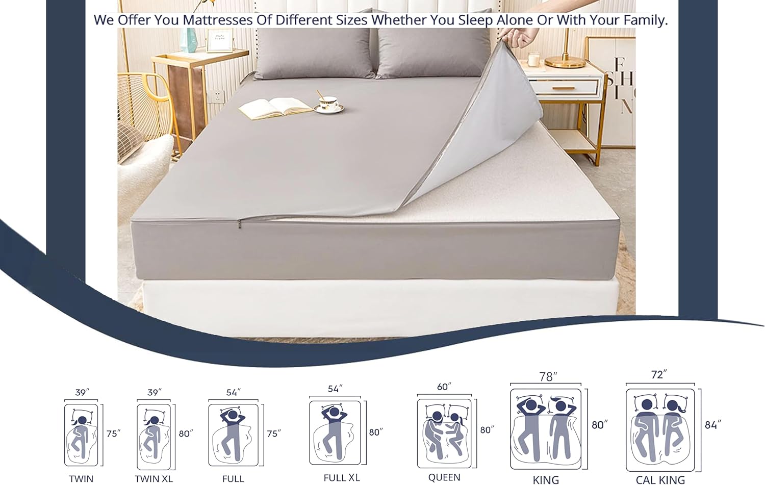 Zip On Fitted Sheets King Size 78X80 - Includes 2 Zip-On Sheets & 1 Fitted Sheet Base - Fits 12” in. Deep Pockets King Size Zipper Sheets - Fast, Safe & Easy Cotton Fitted Sheet - Silver Grey